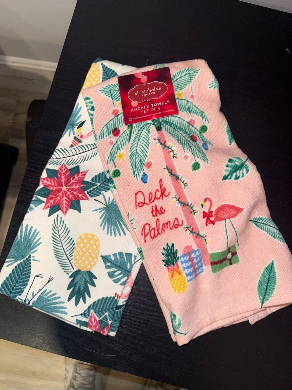 St. Nicholas Square Tropical Christmas Kitchen Towels Set of 2 Flamingo